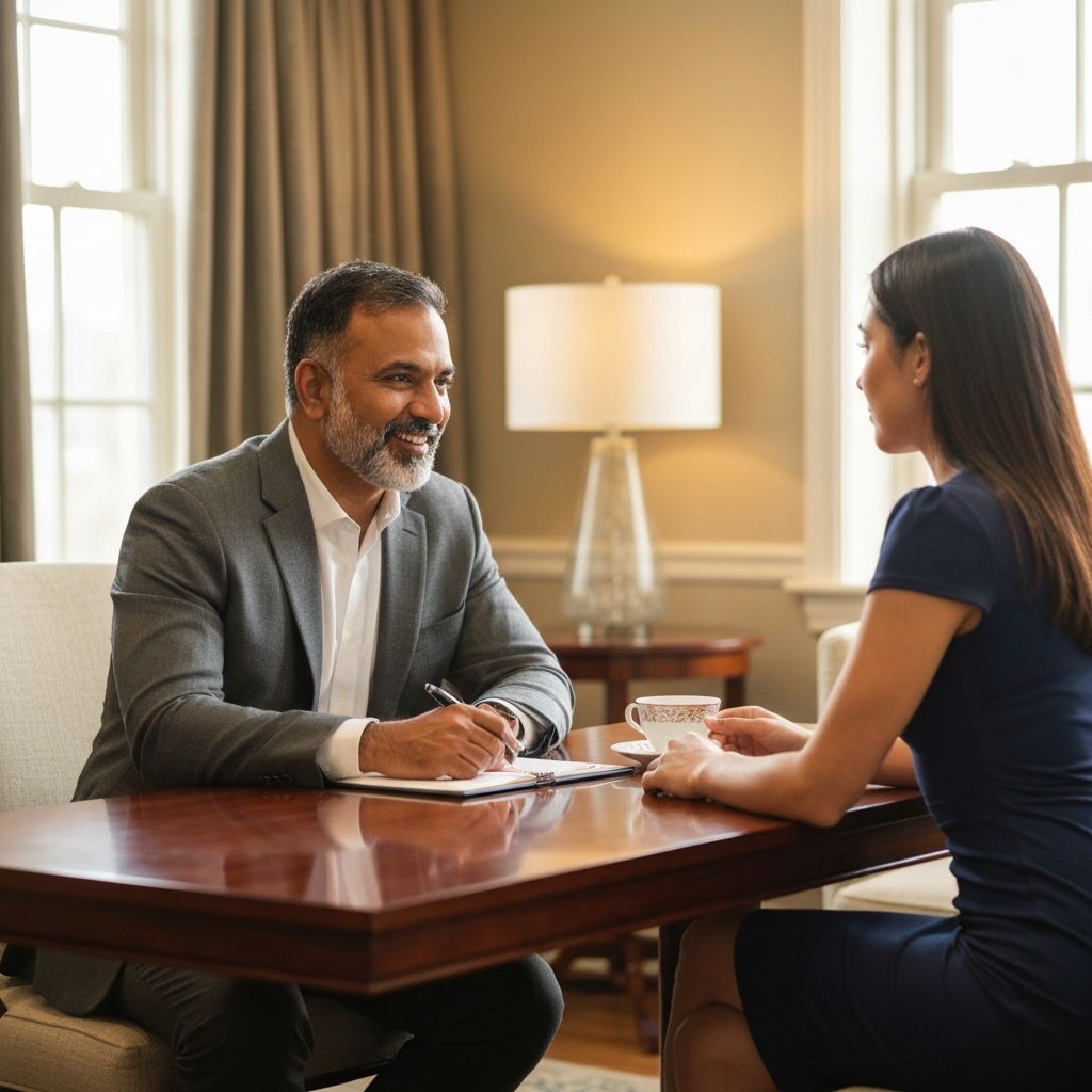 Confidential consultation between financial adviser and prospective client