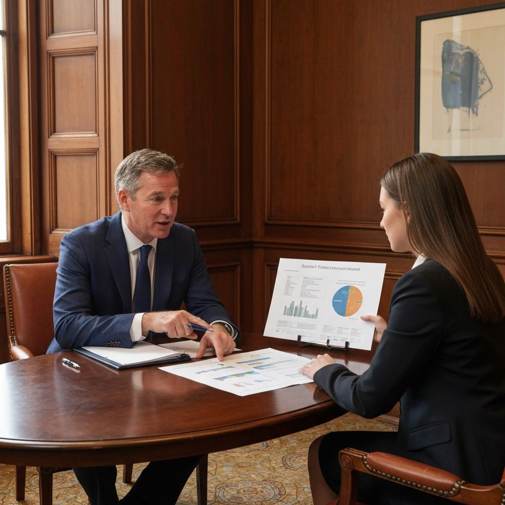 Senior tax consultant discussing wealth protection strategies with client